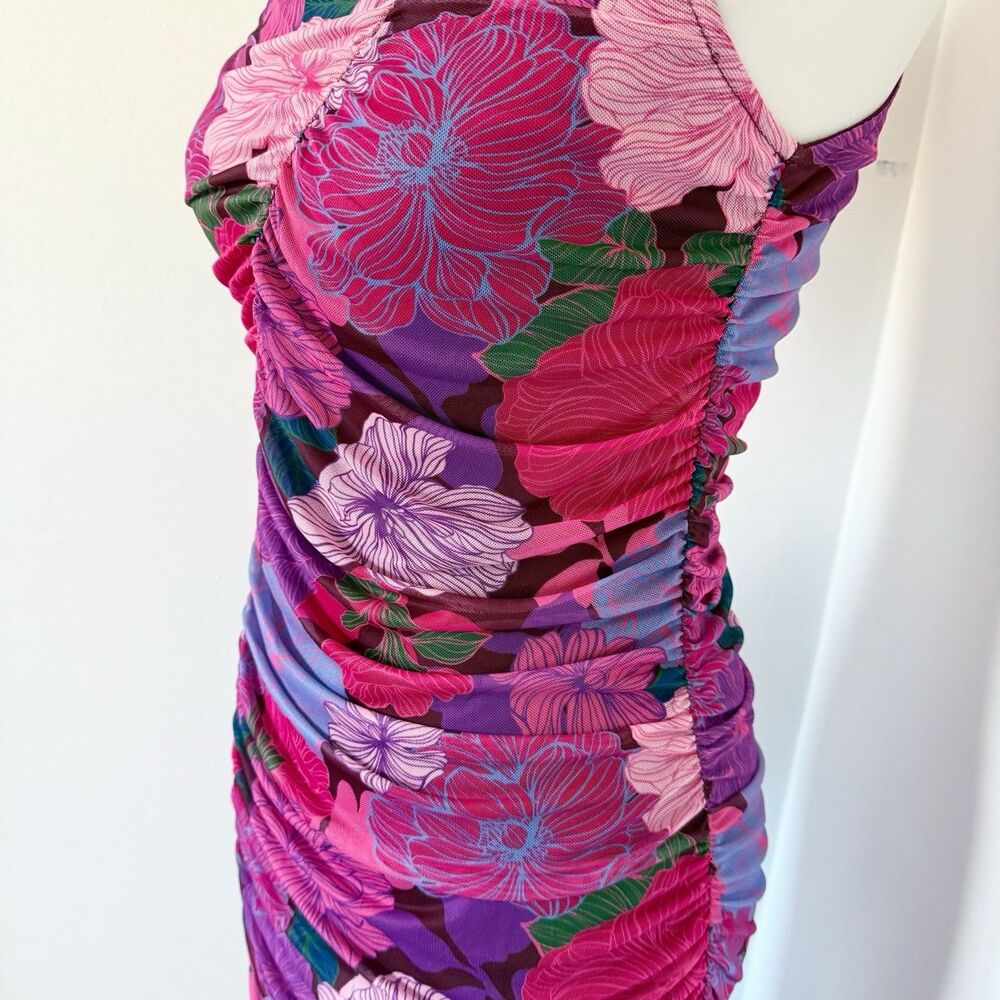 NEW NWT MINKPINK Women's Lexie Mesh Midi Dress Sleeveless Ruched Stretch S Small - Picture 8 of 16